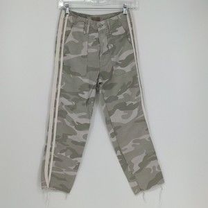 Mother Women's The Shaker‎ Chop Crop Fray Camo Size 24 Desert Print Racer Linen